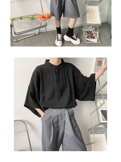 Camisa Japonesa Ligera para Hombre con Cuello Mao de Manga Corta - Image 13