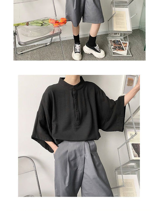 Camisa Japonesa Ligera para Hombre con Cuello Mao de Manga Corta - Image 13