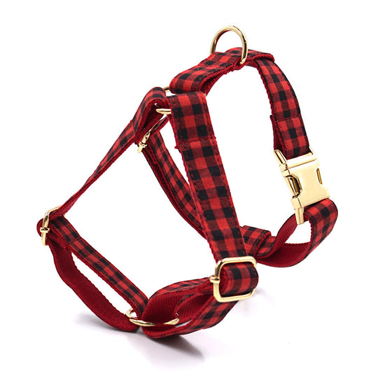 Arnés para Mascotas de Cuadros Rojo y Negro con Hebilla Dorada - Image 8