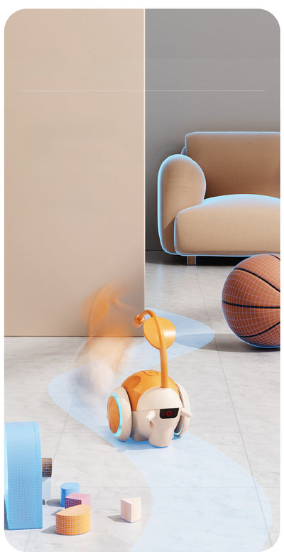 White and black electric cat teaser toy with blue accents and a flexible arm, shown with a white remote control. - Image 12