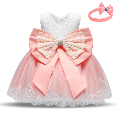 Vestido de Princesa para Primer Año con Moño y Encaje