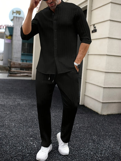 Conjunto de Camisa y Pantalón Liso Primavera Verano para Hombre - Image 17