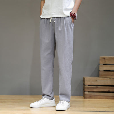 Pantalones de Lino Hombre Estilo Asiático - Cintura Elástica Cómoda y Transpirable