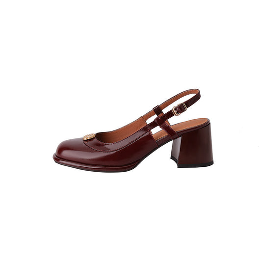 Sandalias Slingback con Tacón Grueso y Puntera Reforzada en Cuero - Image 6