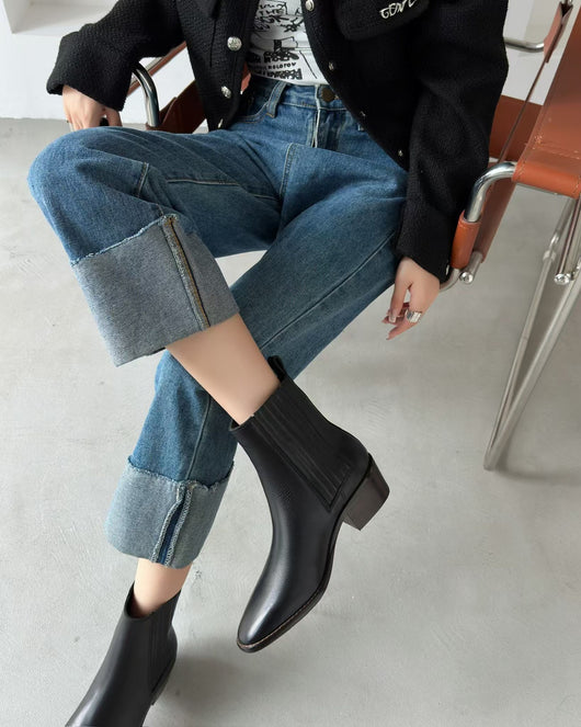 Botas Tobilleras Estilo Francés en Cuero Genuino con Punta Cuadrada y Tacón Robusto - Image 30
