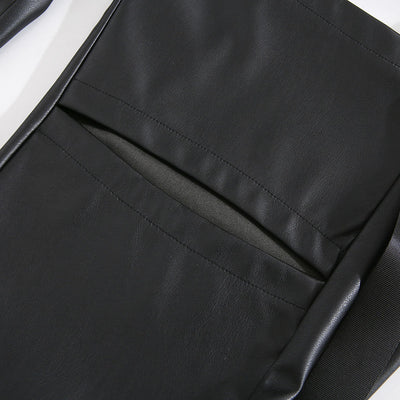 Pantalones de Cuero Talle Alto Rectos con Detalles Perforados Desmontables - Image 8