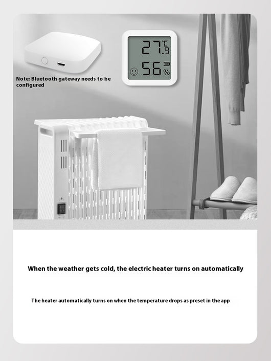 White mini Bluetooth temperature and humidity sensor with LCD display showing 27.9°C and 56% humidity. - Image 11