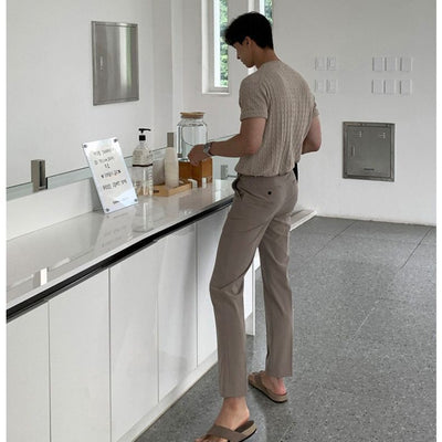 Camiseta Básica de Punto para Hombre - Color Liso Versátil - Image 3