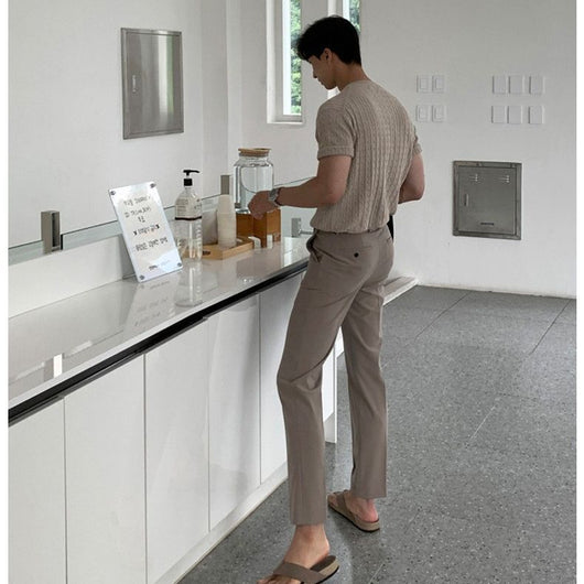 Camiseta Básica de Punto para Hombre - Color Liso Versátil - Image 3
