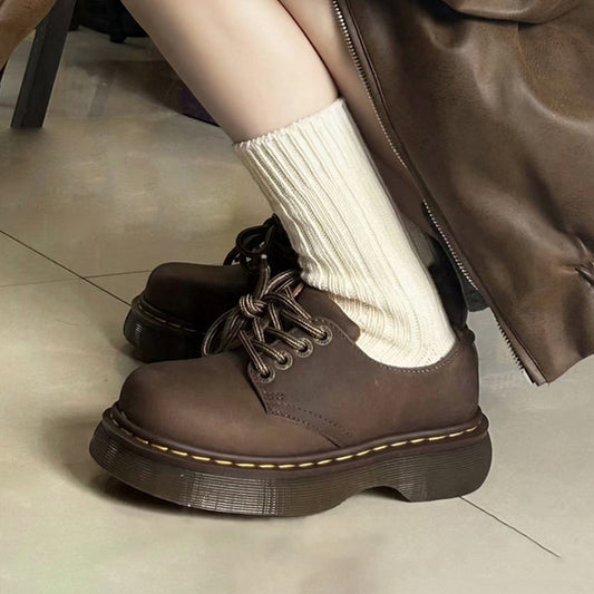 Zapatos de Cuero para Mujer con Suela Gruesa y Punta Redonda