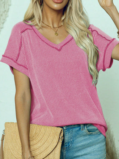 Blusa Deportiva Bicolor con Cuello V y Efecto Twist - Image 20