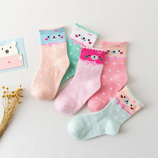 Calcetines de Algodón para Niñas con Lunares y Diseño Cartoon Adorable - Image 10