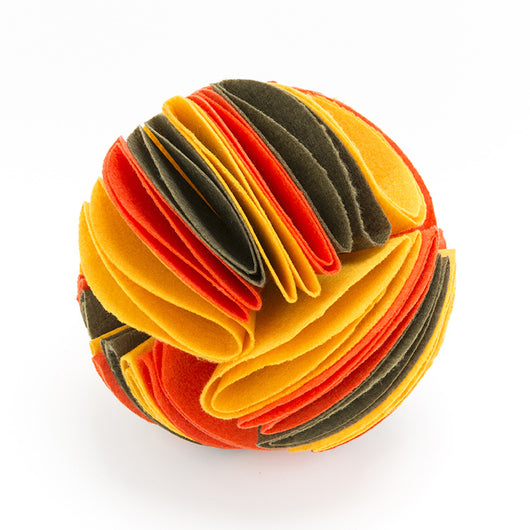 Colorful felt cloth snuffle ball for pets, featuring folded fabric strips in red, orange, yellow, green, blue, and purple. - Image 5