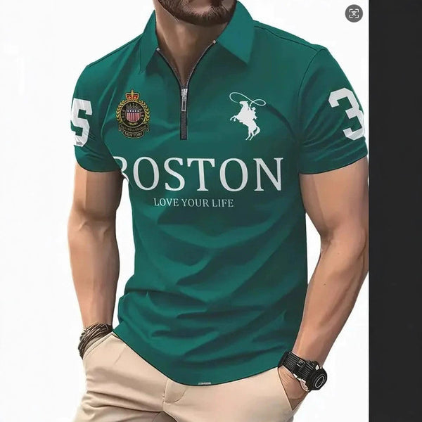 Polo Ejecutivo Urbano con Estampado Digital 3D y Cierre de Cremallera