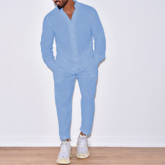 Traje Deportivo Europeo Hombre con Mangas Largas de Lino - Ropa de Trabajo Versátil - Image 18