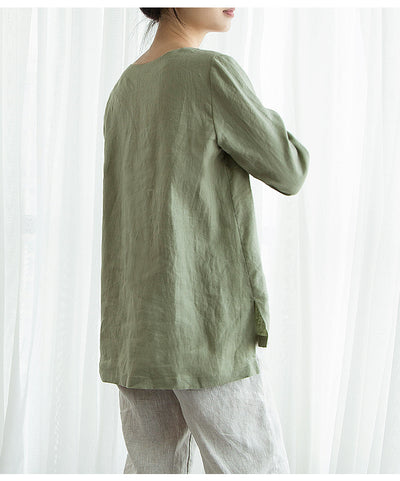 Blusa de Lino Puro Cuello V Manga Larga para Mujer - Image 12