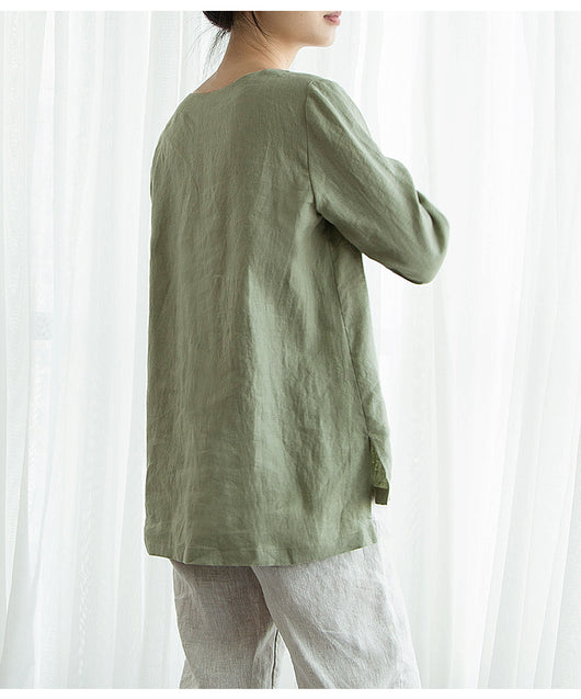 Blusa de Lino Puro Cuello V Manga Larga para Mujer - Image 12