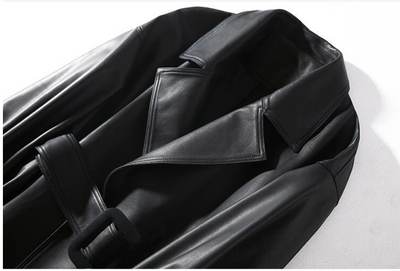 Chaqueta de Cuero Suelta con Cinturón Versátil - Image 11