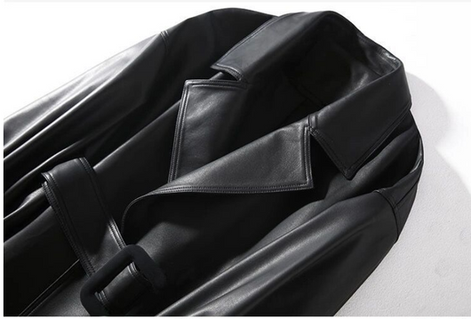 Chaqueta de Cuero Suelta con Cinturón Versátil - Image 11