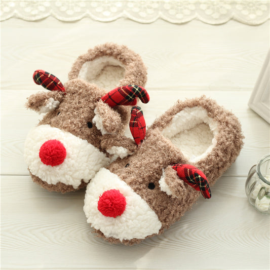 Pantuflas de Algodón para Mujer con Diseño de Venado - Otoño e Invierno