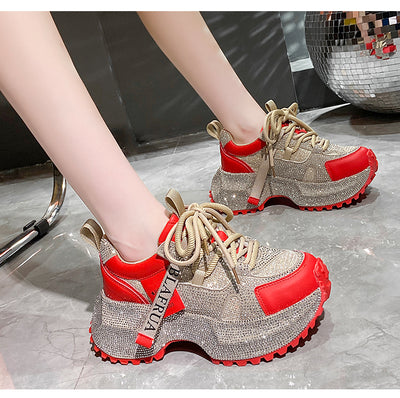 Tenis Deportivos Brillantes con Lentejuelas, Diseño Plateado y Rojo con Cristales - Image 47