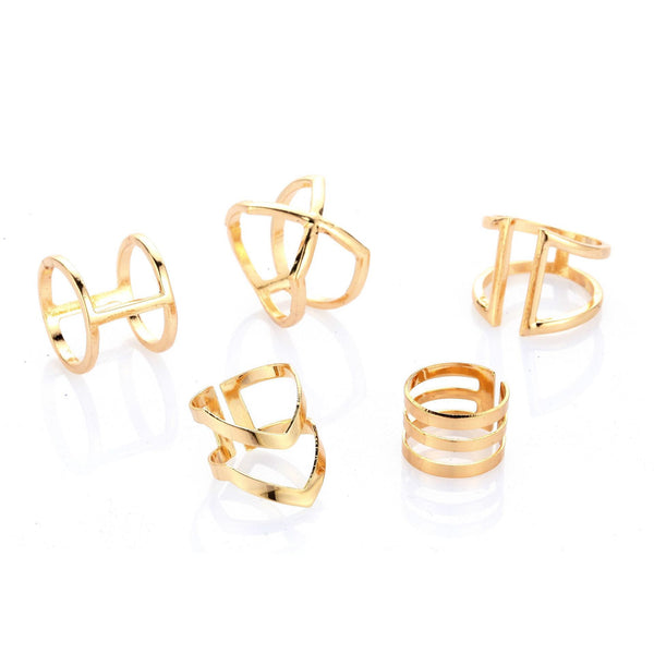 Juego de 5 Anillos Geométricos Articulados en Aleación - Image 10