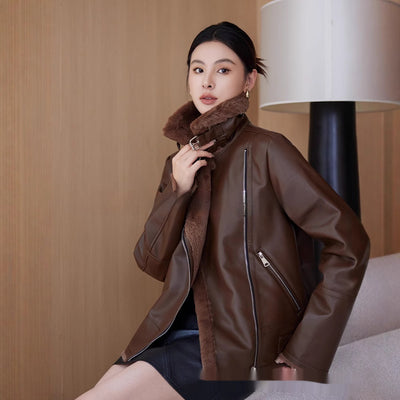 Abrigo de Cuero y Borrego para Mujer - Chaqueta de Moto Invierno Premium - Image 7