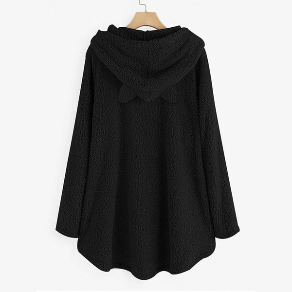 Suéter Reversible de Terciopelo con Capucha y Estampado de Gato