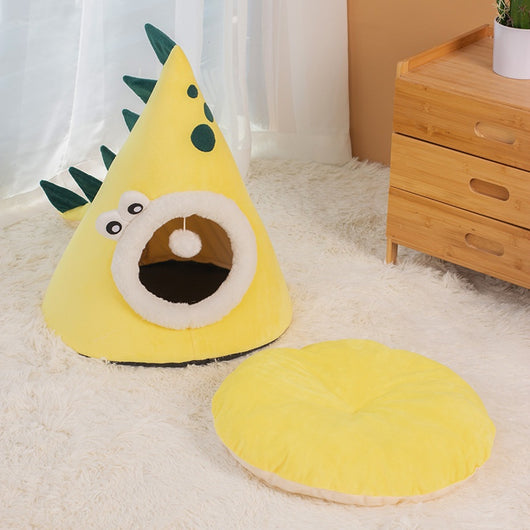 Cama Dinosaurio Amarillo para Gatos - Nido Cerrado Cálido Todo Clima - Image 4