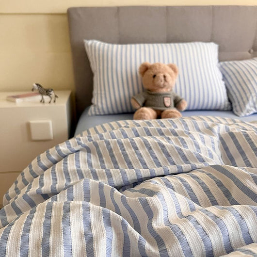 Juego de Cama Acolchado Estilo Coreano a Rayas 4 Piezas - Image 25