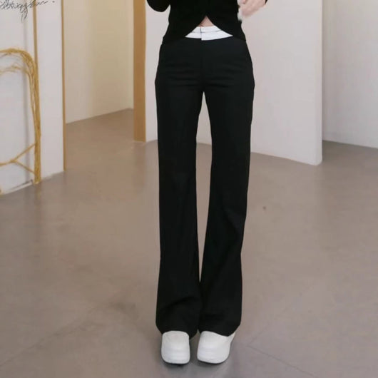 Pantalón Negro Casual Recto con Corte Relajado y Caída Elegante