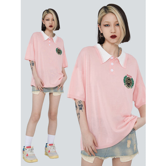 Polo Vintage con Rama de Olivo Bordada - Manga Corta