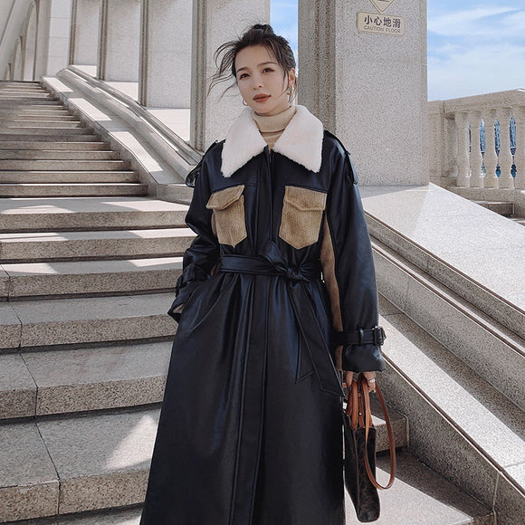 Abrigo de Cuero Negro Acolchado para Mujer - Largo Invierno
