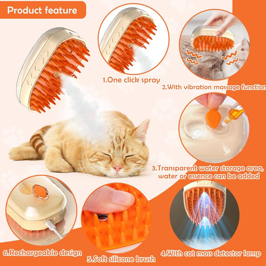Cepillo de Vapor 4 en 1 para Gatos - Masajeador y Removedor de Pelo con Detector de Hongos - Image 6