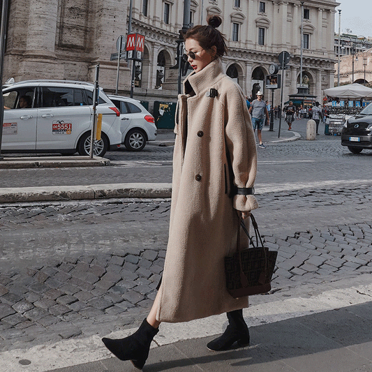 Abrigo de Algodón con Forro de Lana de Cordero Largo