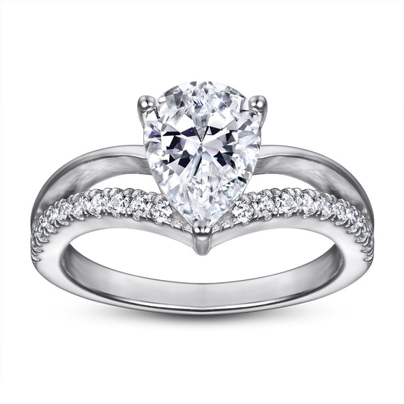 Anillo de Plata con Diamante Simulado en Forma de Gota para Mujer