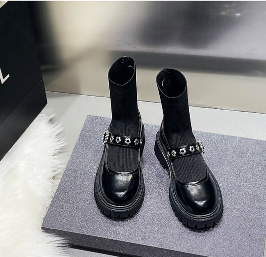 Botas Martin de Caña Elástica con Suela Gruesa para Mujer