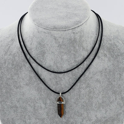 Collar Colgante de Piedra Natural con Cuerda de Cuero Doble y Cristal Hexagonal - Image 10