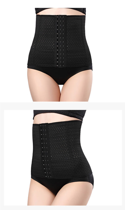 Beige ladies' postpartum tummy tuck body shaper with multiple hook-and-eye closures and a perforated design. - Image 4
