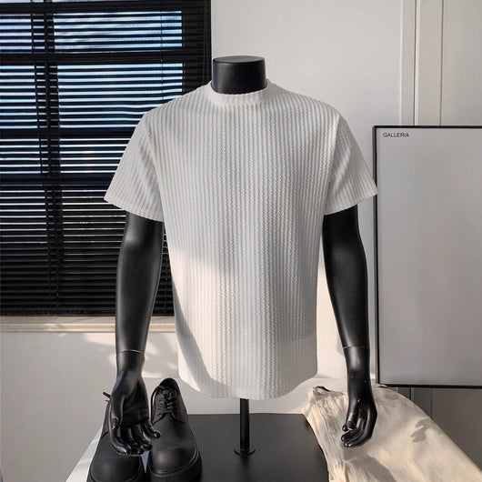 Playera Tejida de Manga Corta a Rayas Negras para Hombre - Image 4