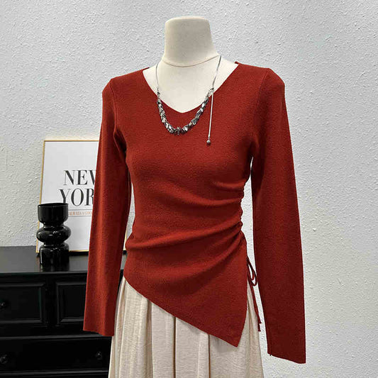 Blusa Ajustada de Manga Larga con Pliegues y Abertura Lateral