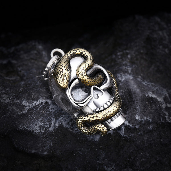 Dije Calavera Serpiente Plata Esterlina - Estilo Personalidad Masculina