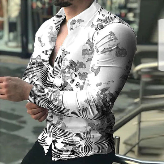 Camisa Casual de Manga Larga con Impresión Digital 3D para Hombre - Image 22
