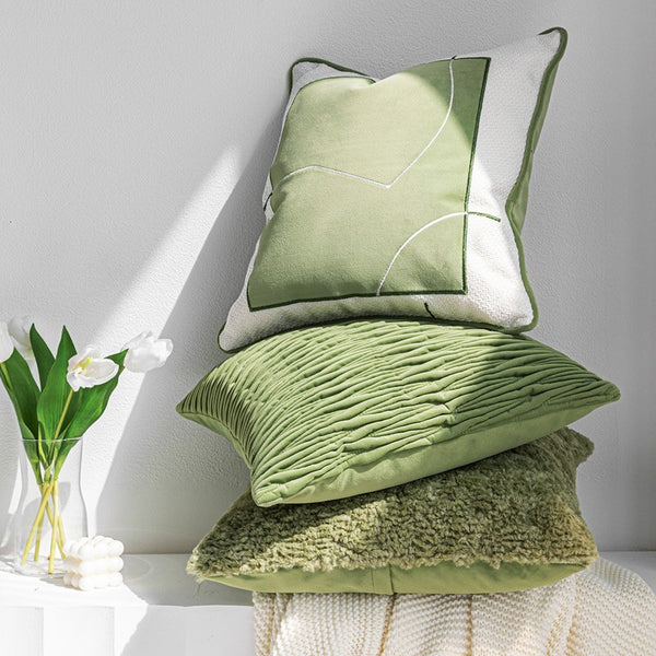 Almohada Decorativa Plisada Verde en Relieve 3D