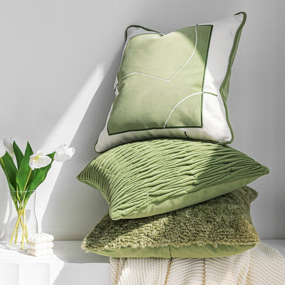 Almohada Decorativa Plisada Verde en Relieve 3D