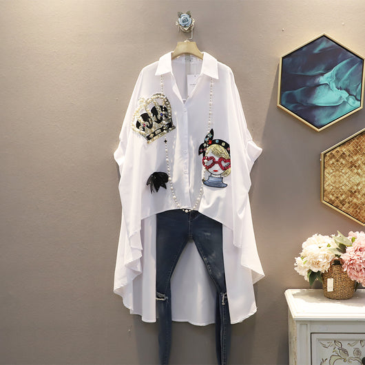 Blusa Asimétrica con Parches de Lentejuelas - Manga Corta - Image 10