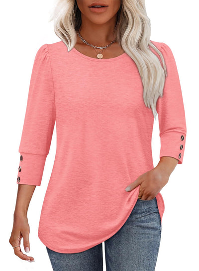Blusa Elegante Estampada con Botones y Mangas 3/4 Cuello Redondo - Image 40