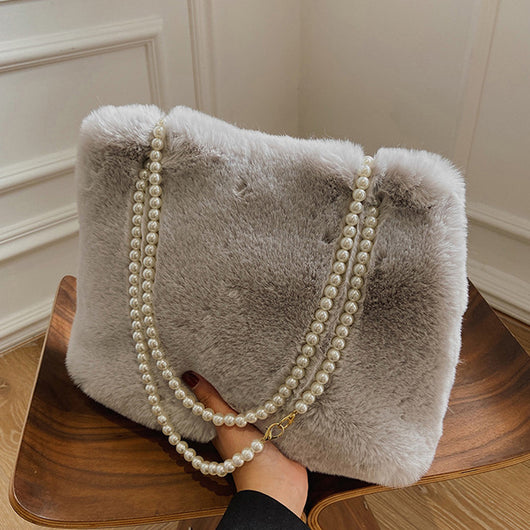 Bolso de Hombro Pearl Plush de Gran Capacidad con Detalles Perlados - Image 2