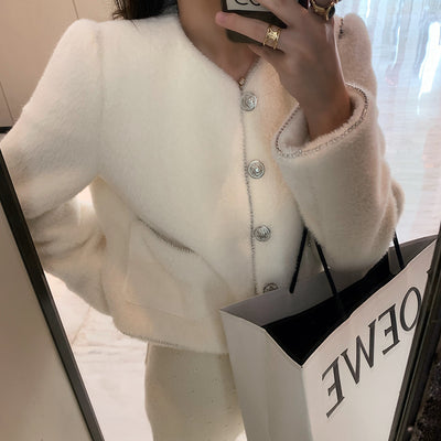 Abrigo Corto de Terciopelo Mink Blanco para Mujer - Otoño e Invierno - Image 13