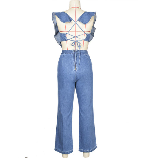 Enterizo Denim con Encaje y Volantes Ajustable - Image 10